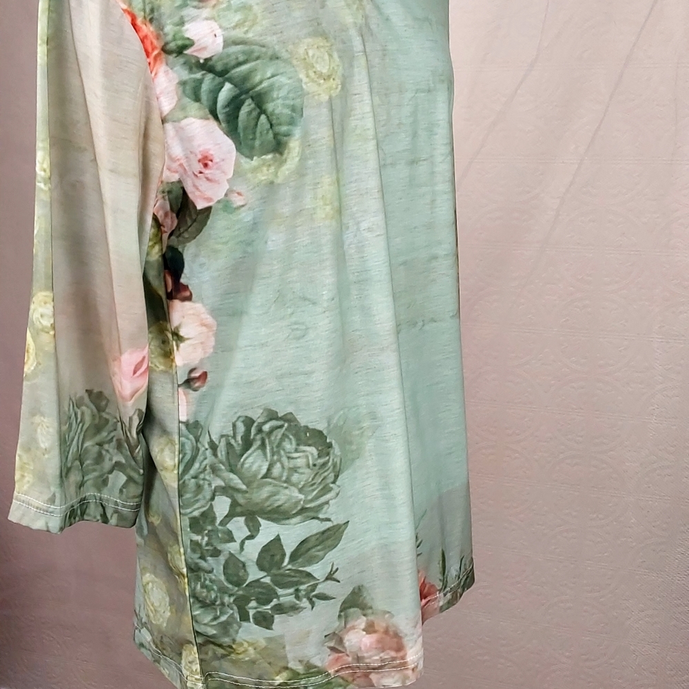 Hand sewn- Long sleeve floral shirt, pastel tones, rose pattern